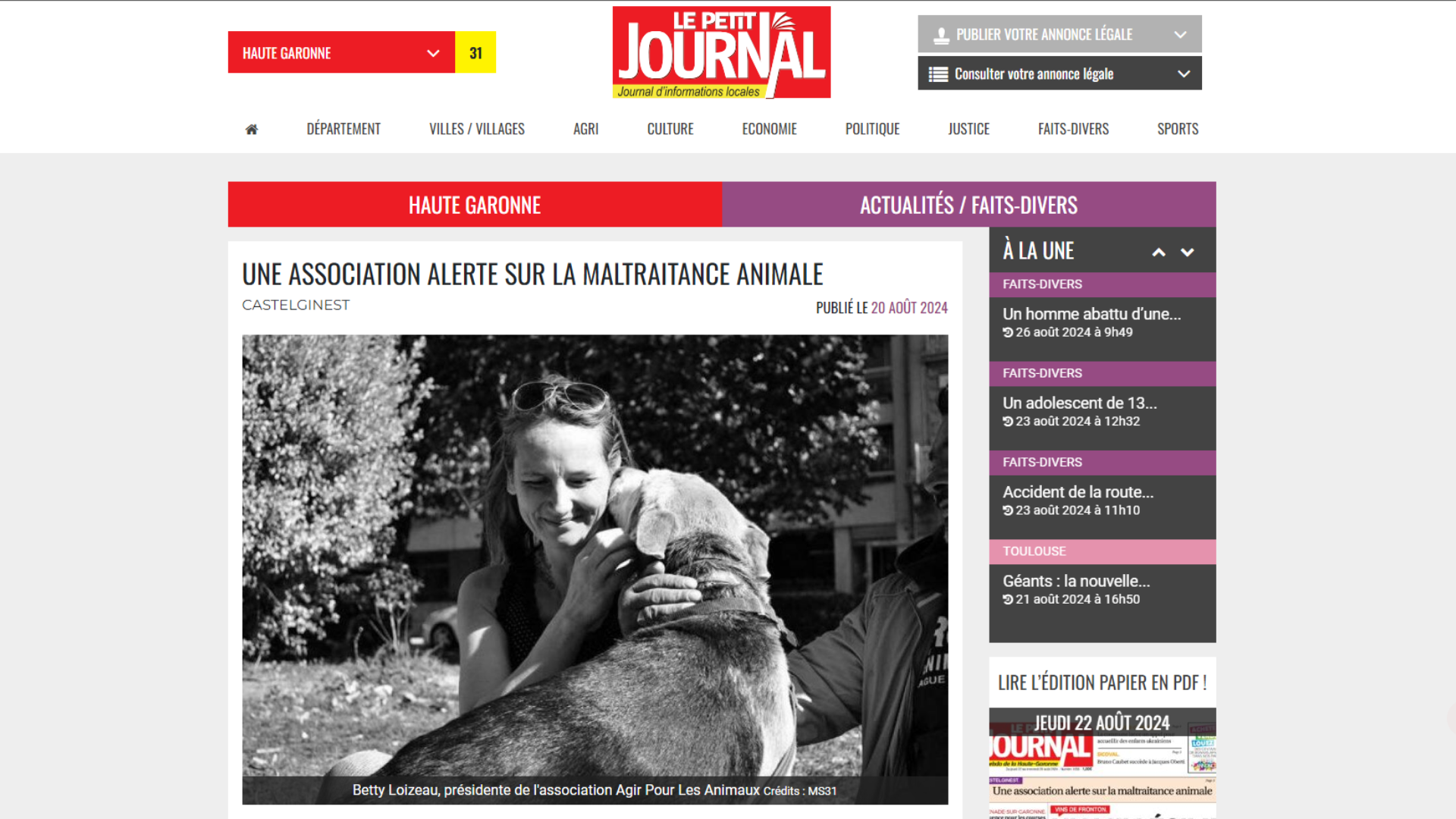 MALTRAITANCE ANIMALE DANS LE PETIT JOURNAL HAUTE-GARONNE