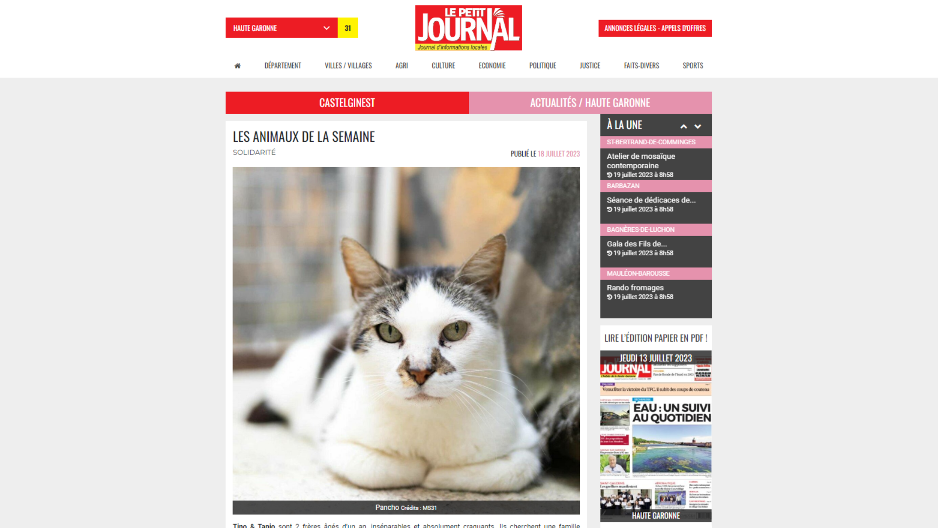 LES ANIMAUX DE LA SEMAINe LE PETIT JOURNAL 31 19-07-23