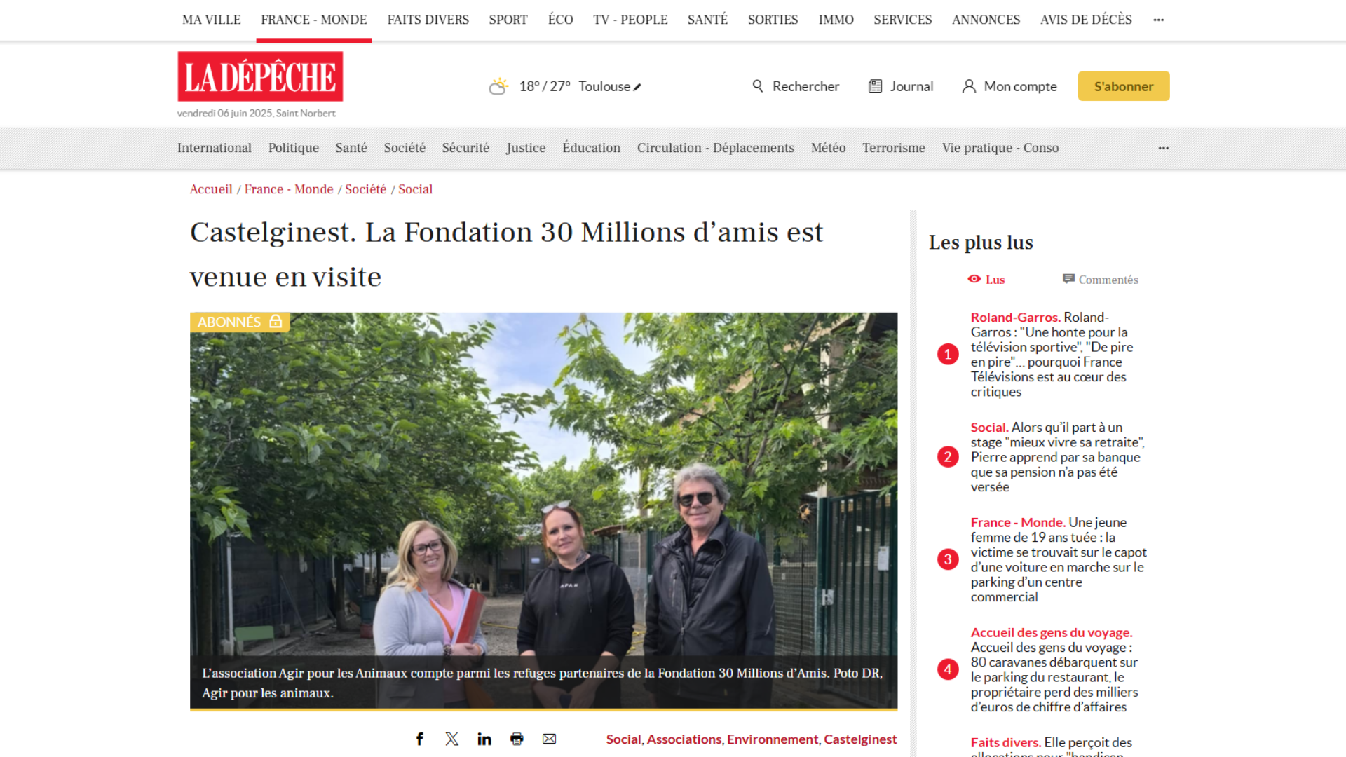 30 MILLIONS D'AMIS VISITE NOTRE REFUGE - LA DÉPÊCHE EN PARLE 06 JUIN 2025